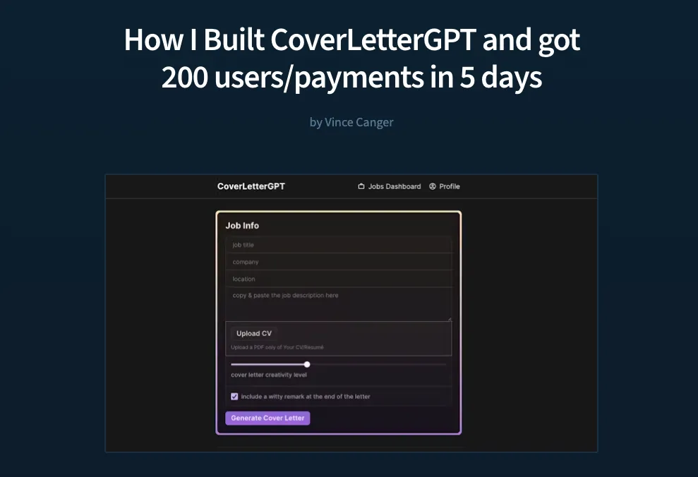 CoverLetterGPT Indie Hackers