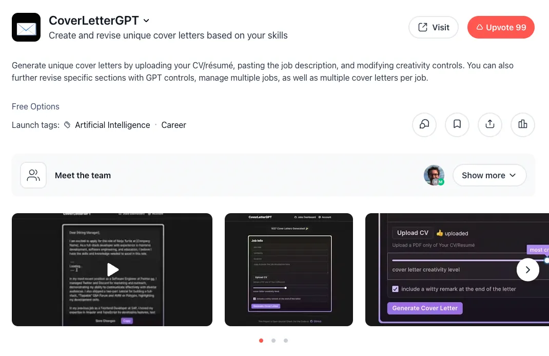 CoverLetterGPT Product Hunt Launch