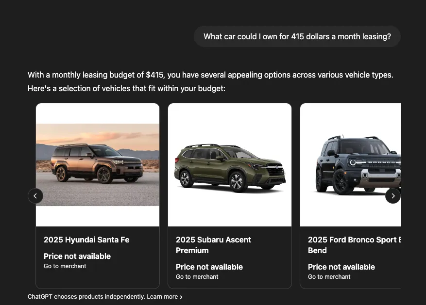 cars I can lease for $416/month