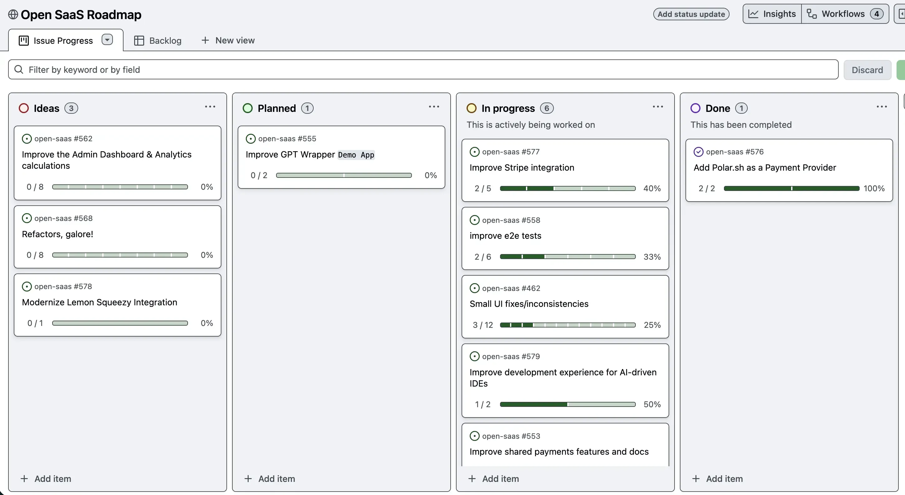 Open SaaS public roadmap